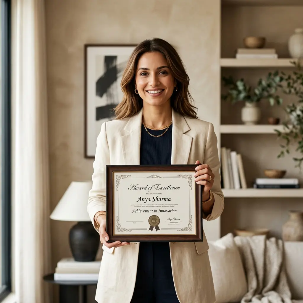 Professional proudly holding a framed certificate